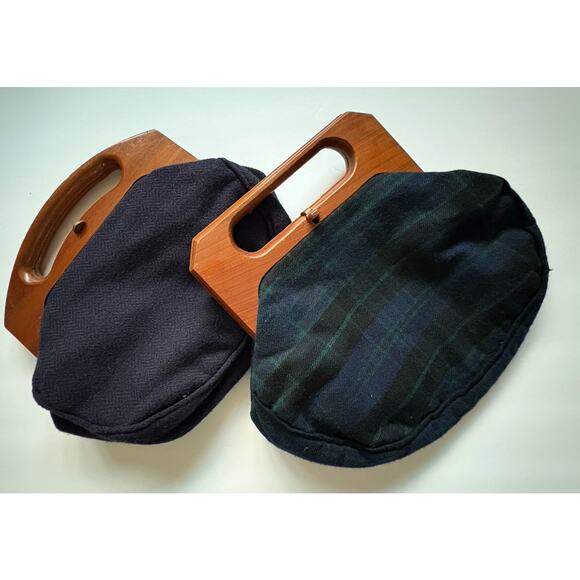 VTG Triminghams Bermuda Clutch Duo: Wood Handle, Wool Tartan Preppy Holiday Gift - Picture 4 of 12